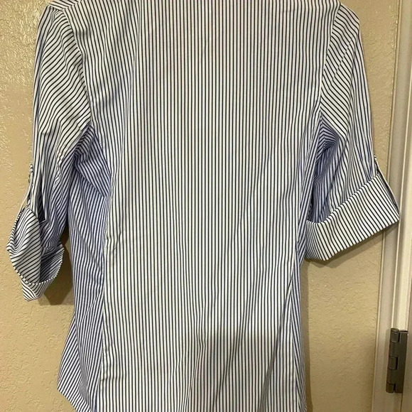 NWT VTG New York Coll. Tailored Blue White Striped Blouse Preppy Old Money S - Picture 3 of 7